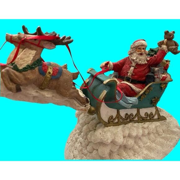 Vtg Jaimy Christmas Santa Sleigh 8 Flying Reindeer Figurine Sculpture 16” T - Picture 4 of 16